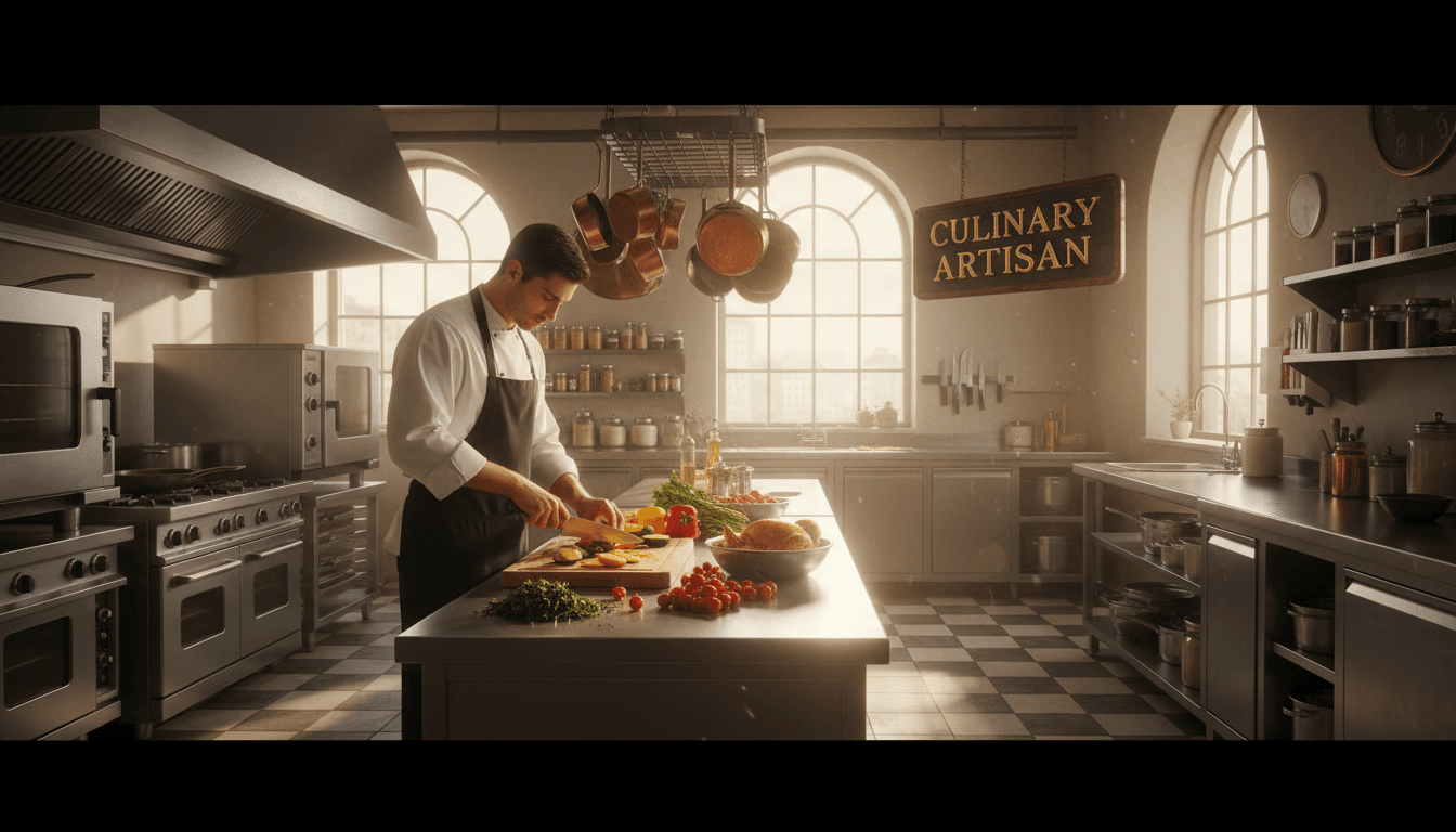 Chef preparing fresh ingredients at Belly Fuel Restaurant kitchen counter