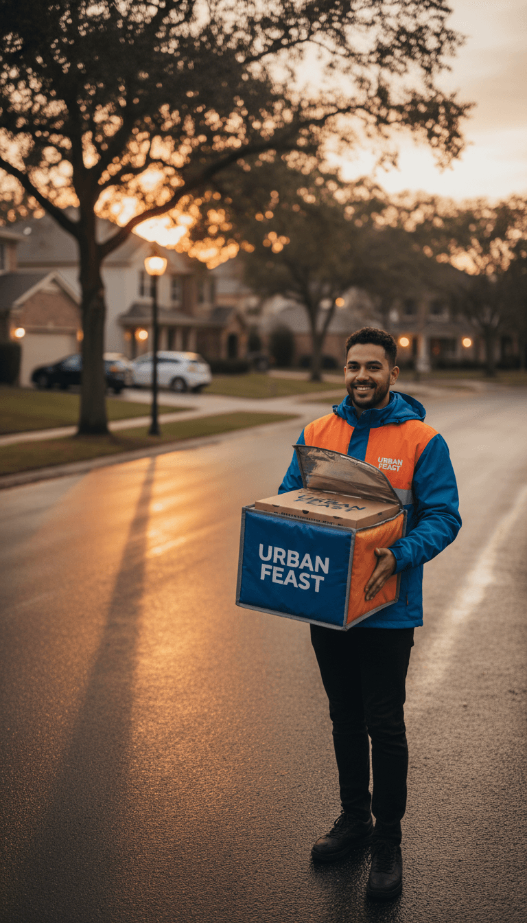Delivery person delivering food order to customer