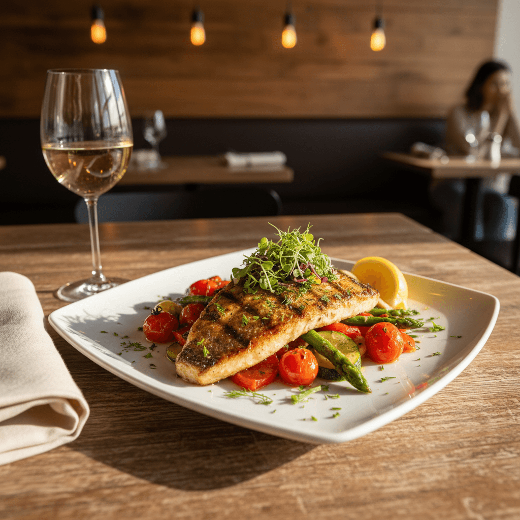 Fresh grilled fish with vibrant sides