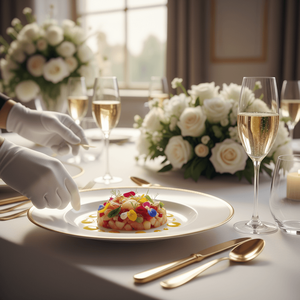 Catering service display with appetizers and table setup